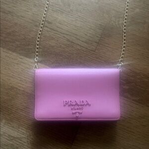 Prada Pink Saffiano Crossbody with Gold Chain